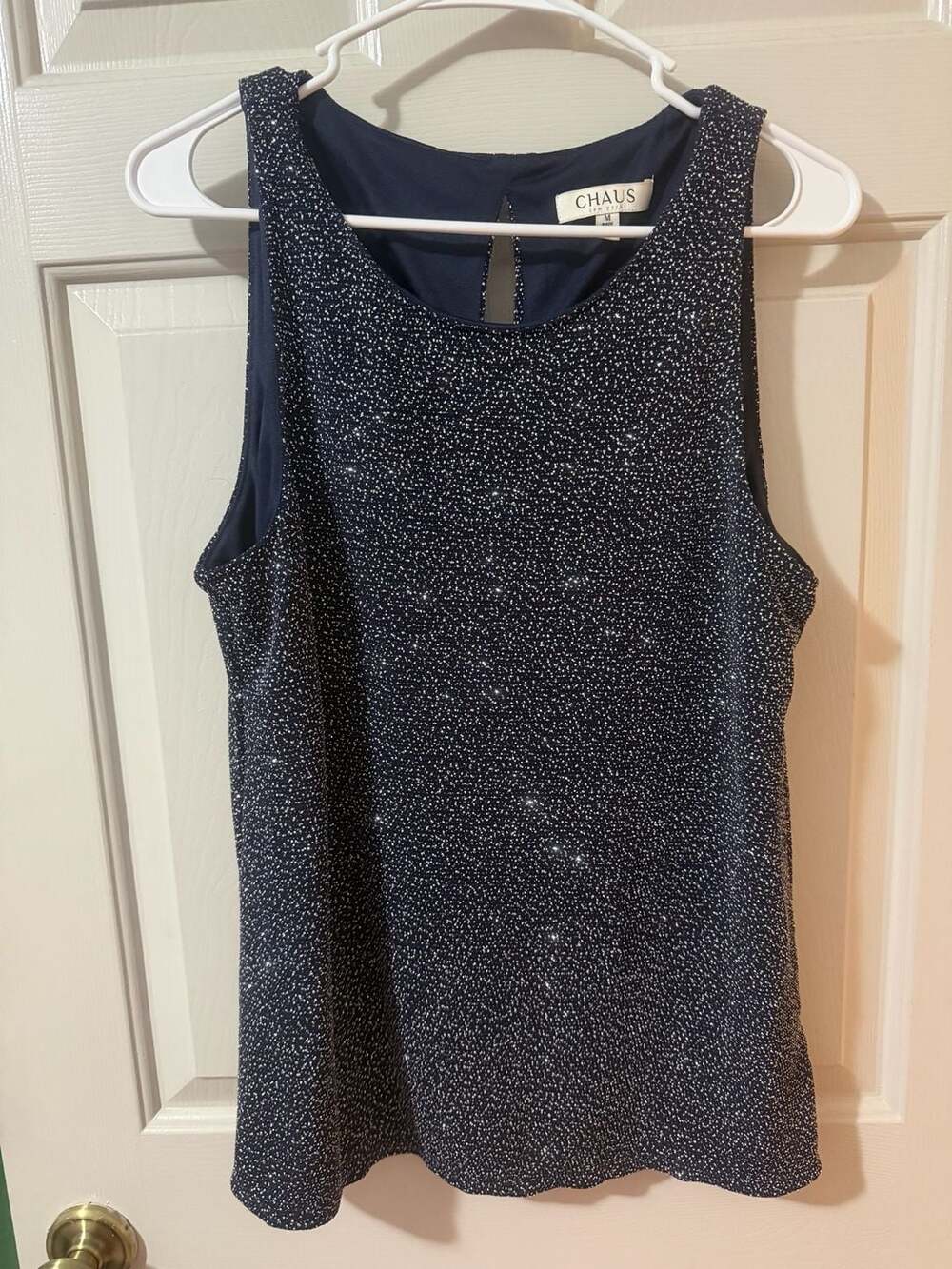 Chaus New York Sleeveless Tank Top Size M Navy Sparkle